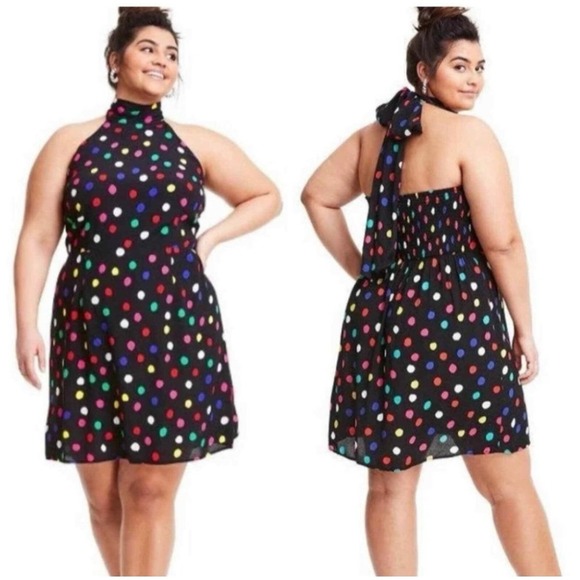 NWT Rixo Polka Dot Halter Dress Multicolor Black Sleeveless Party 4X - Picture 1 of 5